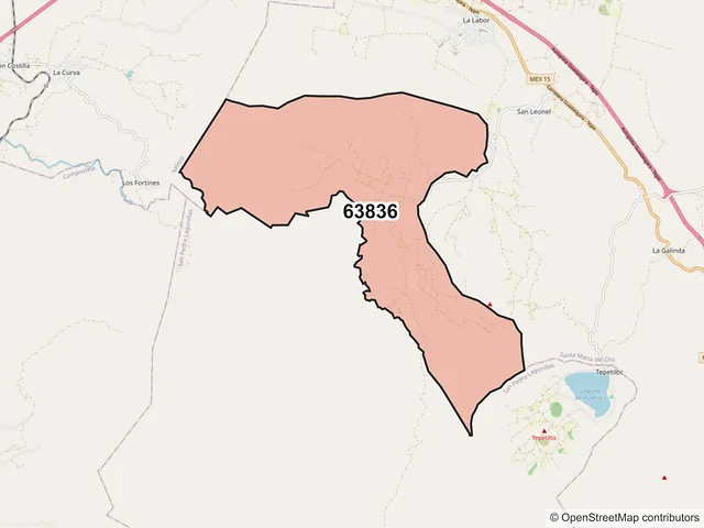 Mapa del código postal 63836, Santa María del Oro, Nayarit
