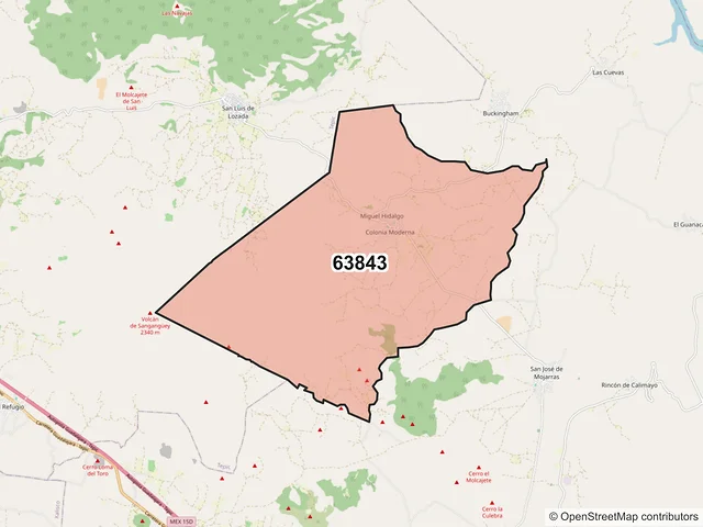 Mapa del código postal 63843, Santa María del Oro, Nayarit