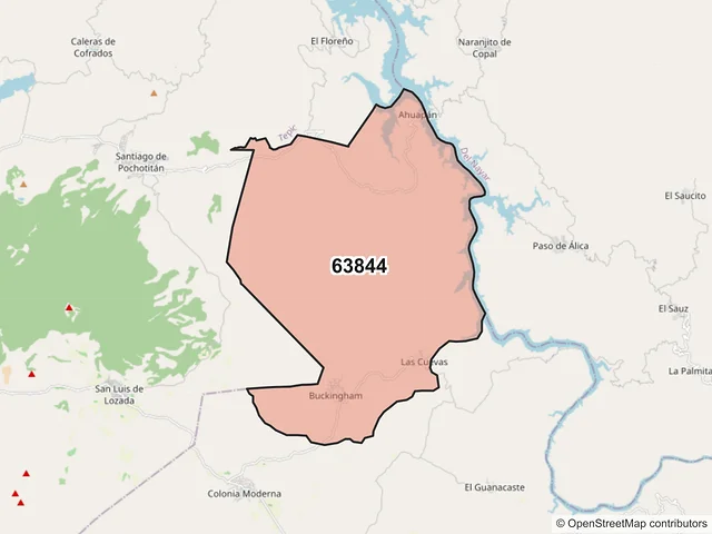 Mapa del código postal 63844, Santa María del Oro, Nayarit