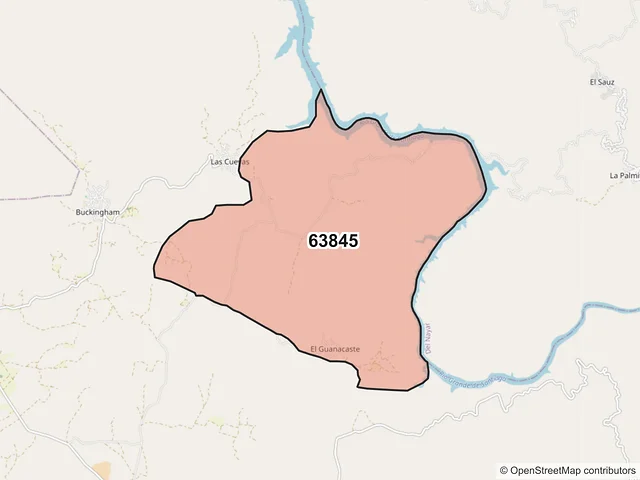 Mapa del código postal 63845, Santa María del Oro, Nayarit