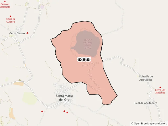 Mapa del código postal 63865, Santa María del Oro, Nayarit