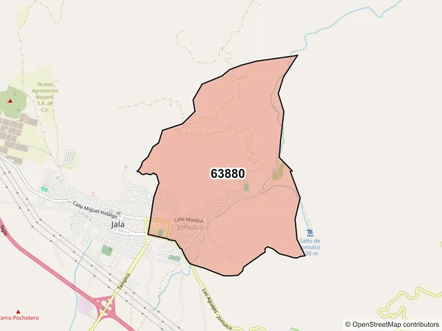 Mapa del código postal 63880, Jala, Nayarit