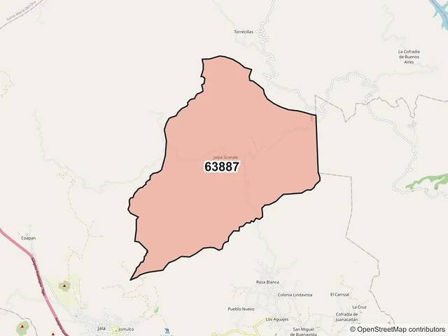 Mapa del código postal 63887, Jala, Nayarit