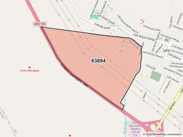 Mapa del código postal 63894, Jala, Nayarit