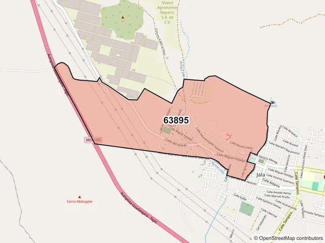 Mapa del código postal 63895, Jala, Nayarit