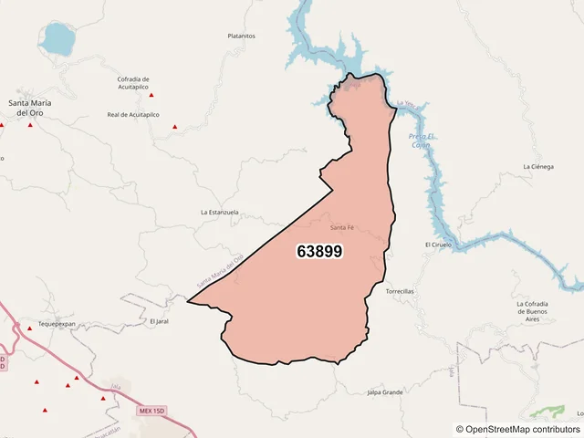 Mapa del código postal 63899, Jala, Nayarit