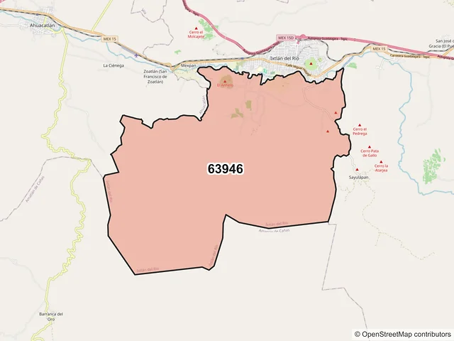 Mapa del código postal 63946, Ixtlán del Río, Nayarit