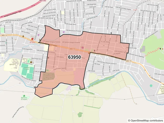 Mapa del código postal 63950, Ixtlán del Río, Nayarit