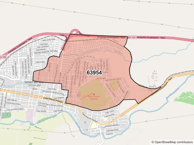 Mapa del código postal 63954, Ixtlán del Río, Nayarit