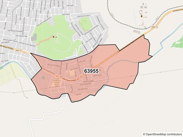 Mapa del código postal 63955, Ixtlán del Río, Nayarit
