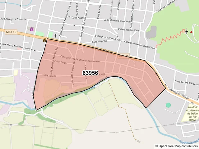 Mapa del código postal 63956, Ixtlán del Río, Nayarit
