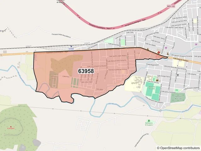 Mapa del código postal 63958, Ixtlán del Río, Nayarit