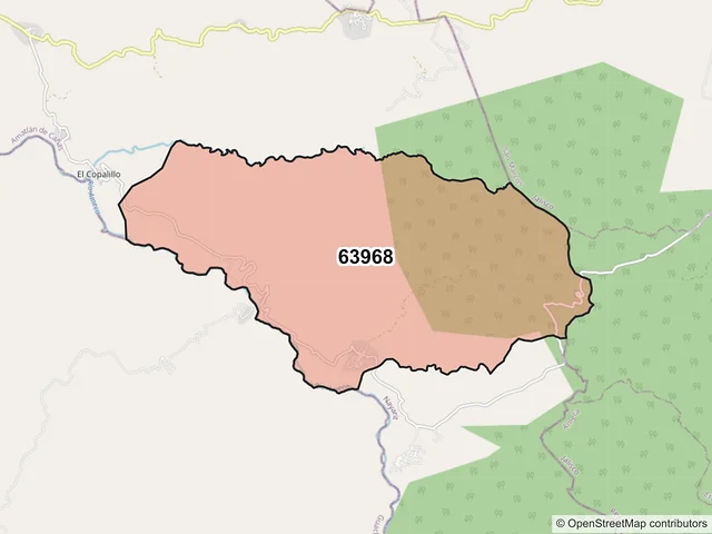 Mapa del código postal 63968, Amatlán de Cañas, Nayarit