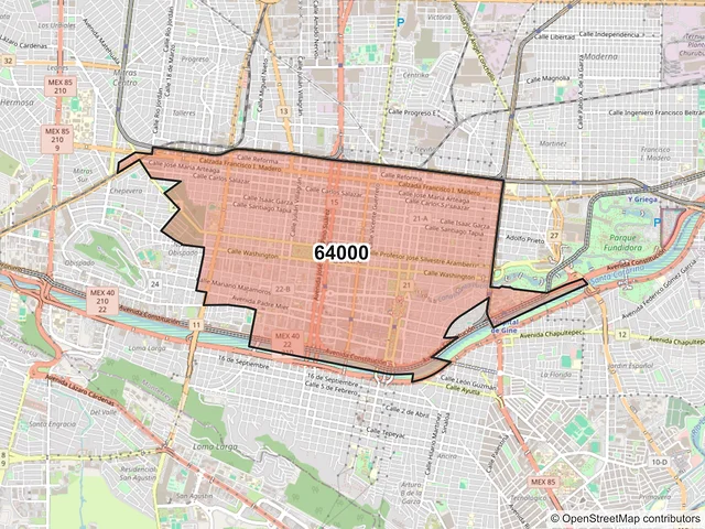 Mapa del código postal 64000, Monterrey, Nuevo León