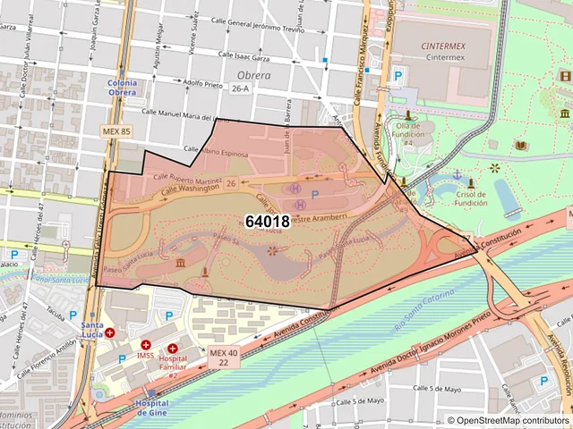 Mapa del código postal 64018, Monterrey, Nuevo León