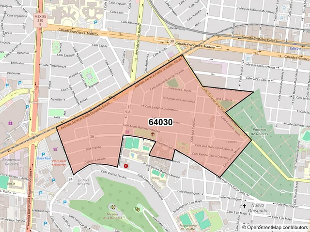 Mapa del código postal 64030, Monterrey, Nuevo León