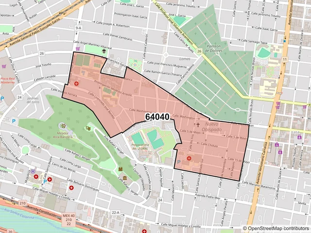 Mapa del código postal 64040, Monterrey, Nuevo León