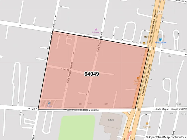 Mapa del código postal 64049, Monterrey, Nuevo León