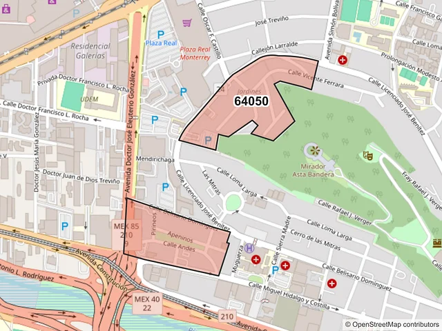 Mapa del código postal 64050, Monterrey, Nuevo León