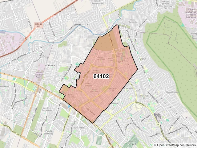 Mapa del código postal 64102, Monterrey, Nuevo León