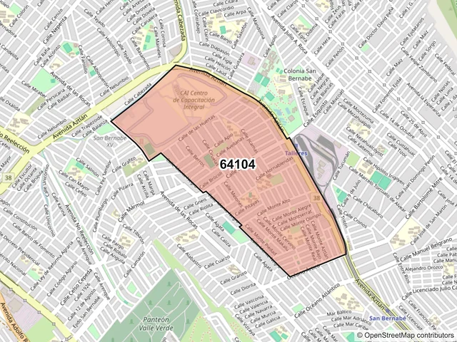 Mapa del código postal 64104, Monterrey, Nuevo León