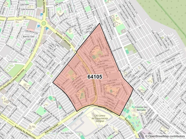 Mapa del código postal 64105, Monterrey, Nuevo León