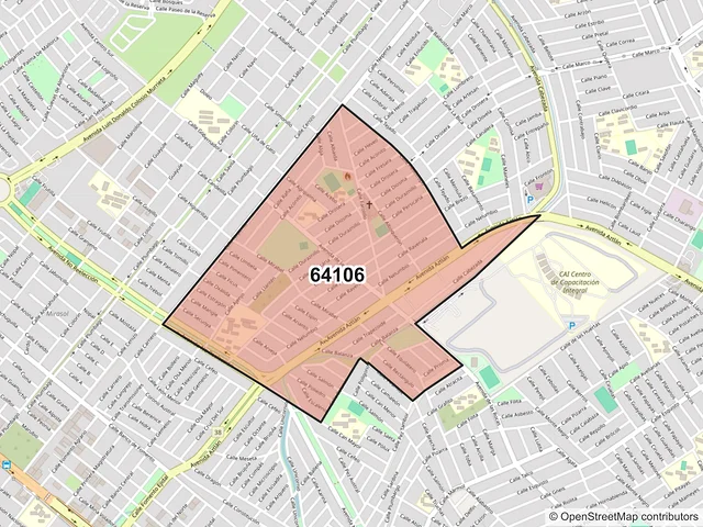 Mapa del código postal 64106, Monterrey, Nuevo León