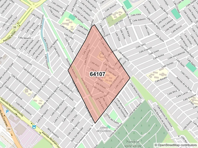 Mapa del código postal 64107, Monterrey, Nuevo León