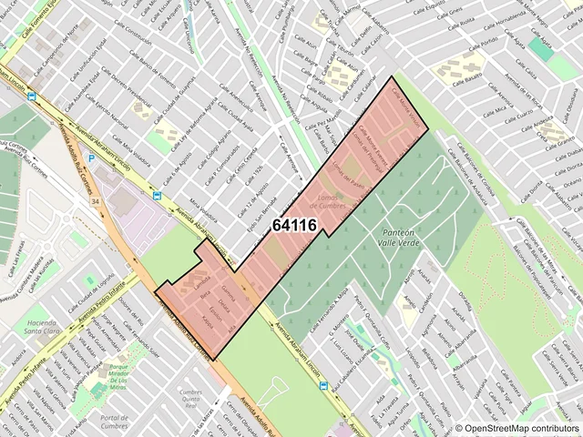 Mapa del código postal 64116, Monterrey, Nuevo León