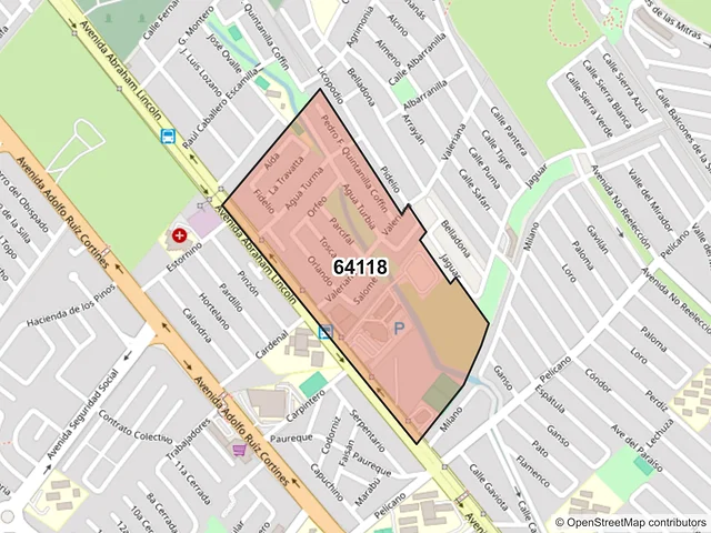 Mapa del código postal 64118, Monterrey, Nuevo León