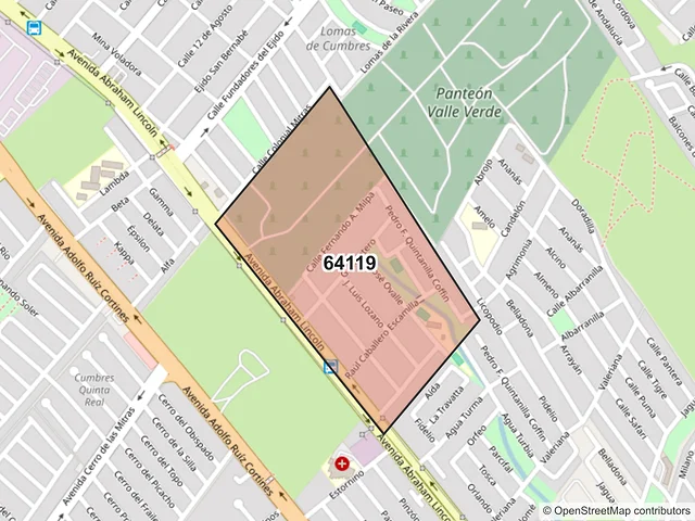 Mapa del código postal 64119, Monterrey, Nuevo León