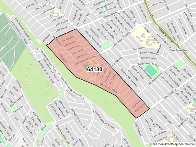 Mapa del código postal 64130, Monterrey, Nuevo León