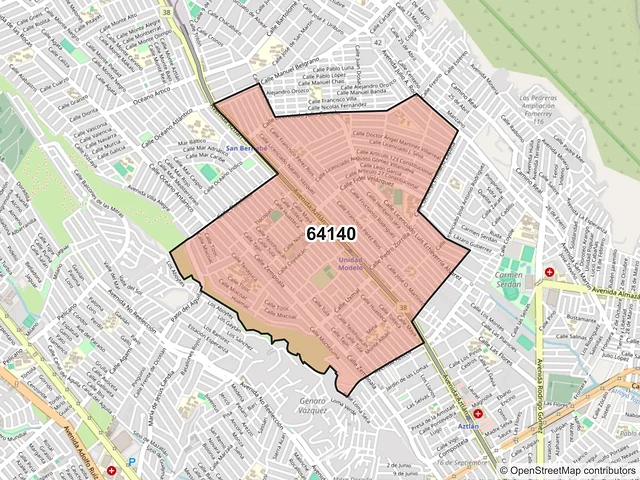 Mapa del código postal 64140, Monterrey, Nuevo León