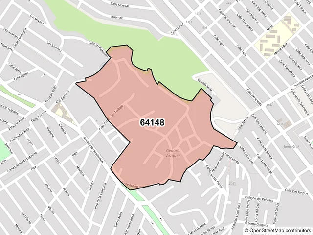 Mapa del código postal 64148, Monterrey, Nuevo León