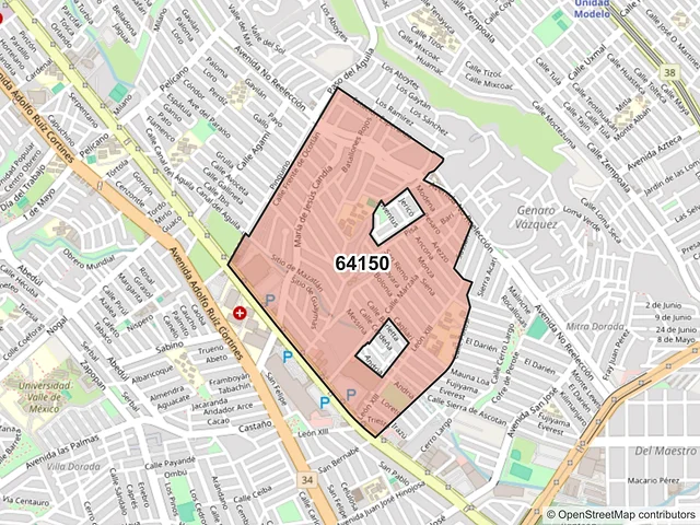 Mapa del código postal 64150, Monterrey, Nuevo León
