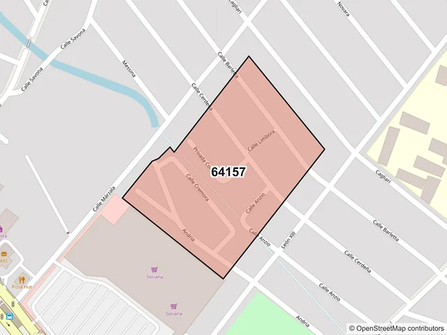 Mapa del código postal 64157, Monterrey, Nuevo León
