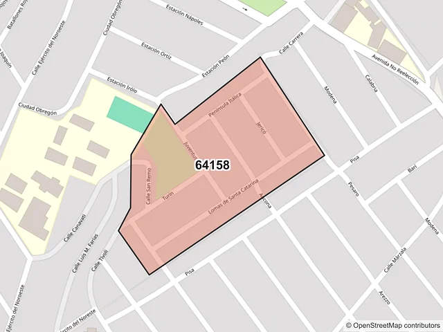 Mapa del código postal 64158, Monterrey, Nuevo León
