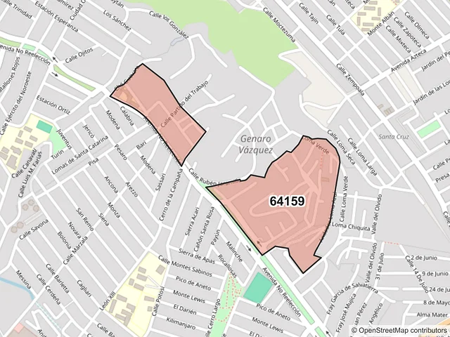 Mapa del código postal 64159, Monterrey, Nuevo León