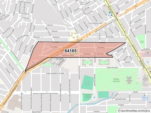 Mapa del código postal 64165, Monterrey, Nuevo León