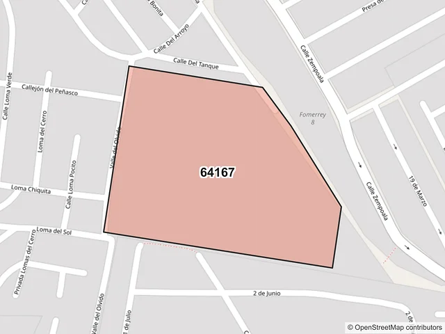 Mapa del código postal 64167, Monterrey, Nuevo León