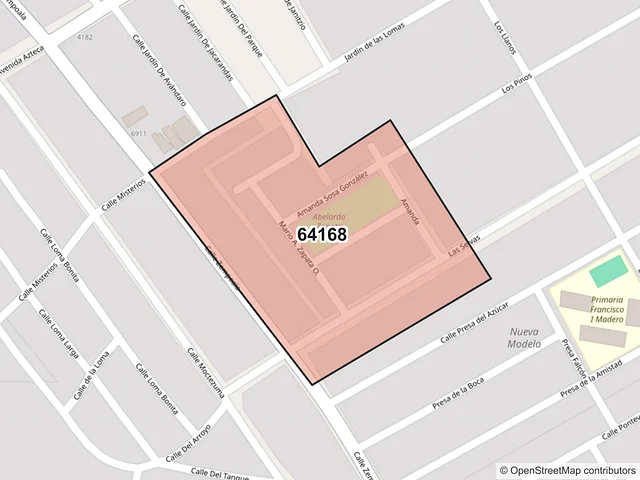 Mapa del código postal 64168, Monterrey, Nuevo León