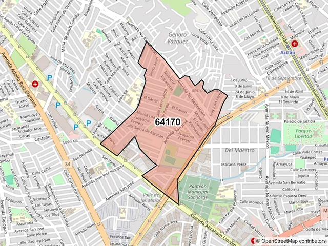 Mapa del código postal 64170, Monterrey, Nuevo León