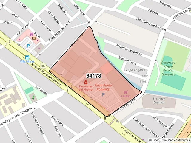 Mapa del código postal 64178, Monterrey, Nuevo León