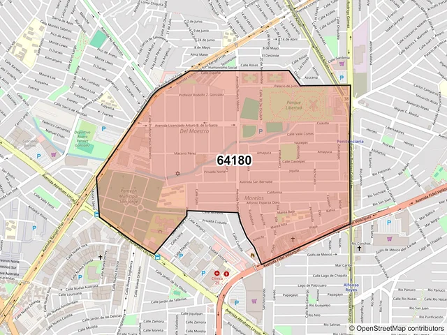 Mapa del código postal 64180, Monterrey, Nuevo León