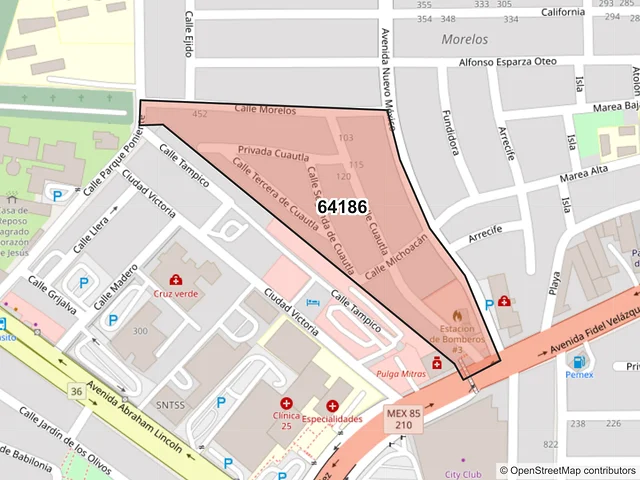 Mapa del código postal 64186, Monterrey, Nuevo León