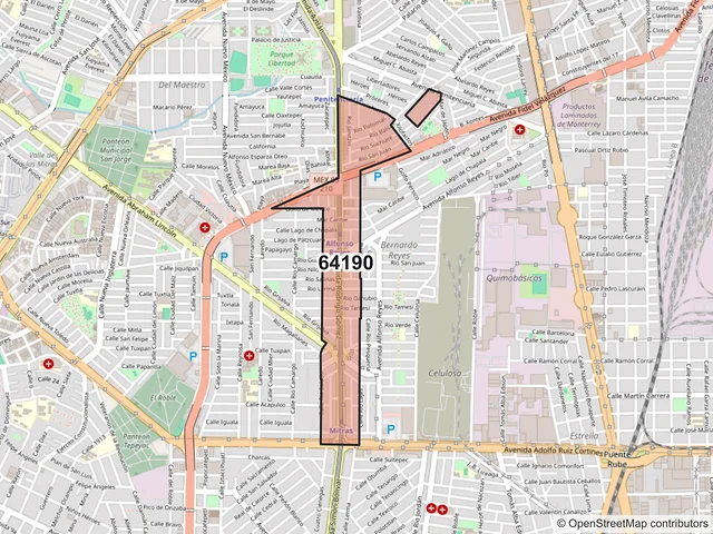 Mapa del código postal 64190, Monterrey, Nuevo León