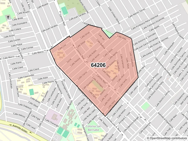 Mapa del código postal 64206, Monterrey, Nuevo León