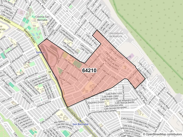 Mapa del código postal 64210, Monterrey, Nuevo León