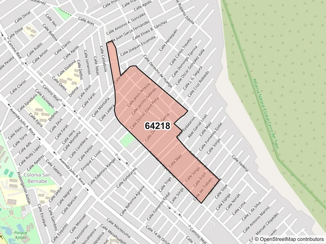 Mapa del código postal 64218, Monterrey, Nuevo León