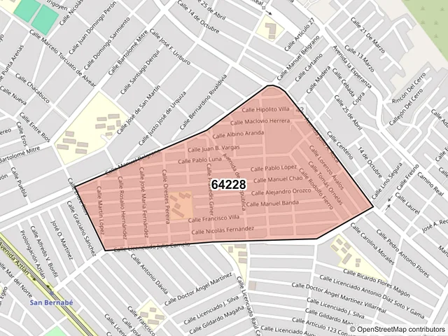 Mapa del código postal 64228, Monterrey, Nuevo León